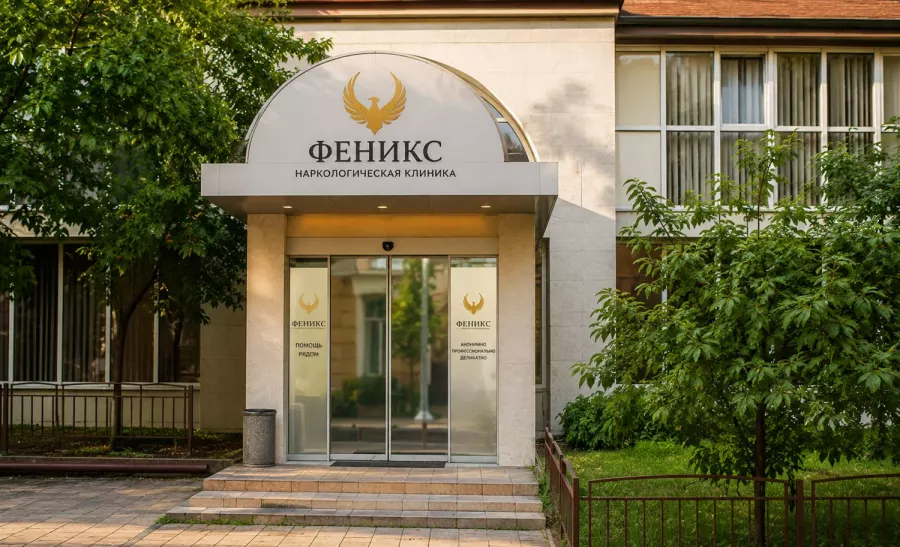 Вход в наркологическую клинику «Феникс» в Курчатове